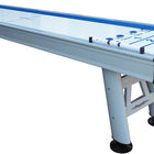 Playcraft Extera 12' Outdoor Shuffleboard Table in Silver with pucks and scoring markers.