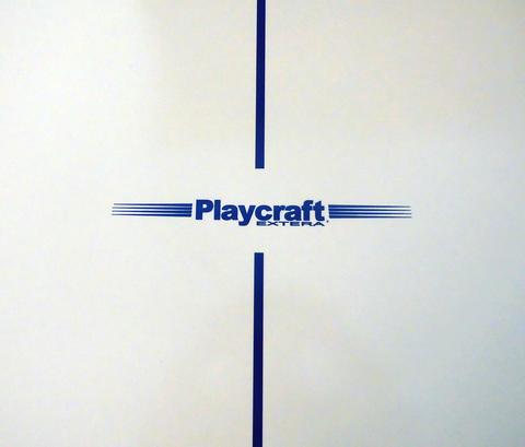 Playcraft Extera logo with blue lines, inspired by the 12' Silver Outdoor Shuffleboard Table.