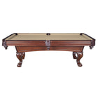 Carmelli Augusta 8' pool table in walnut finish, side view.
