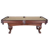 Carmelli Augusta 8' pool table in walnut finish, side view.