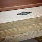 Brunswick Billiards Sagrada logo on Sandwashed 8' Slate Pool Table's wooden frame.