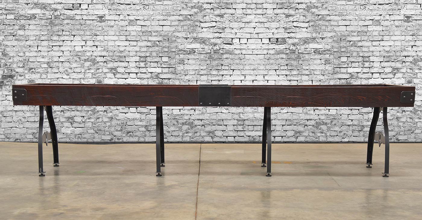 Venture Williamsburg 12' Shuffleboard Table with black metal legs, by Venture.