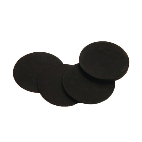 Four Imperial Rubber Shims by Imperial, black and round, overlap on a white background.