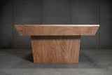 Nixon KAI 7' Slate Pool Table in Walnut by Nixon Billiards, angular base, concrete floor.