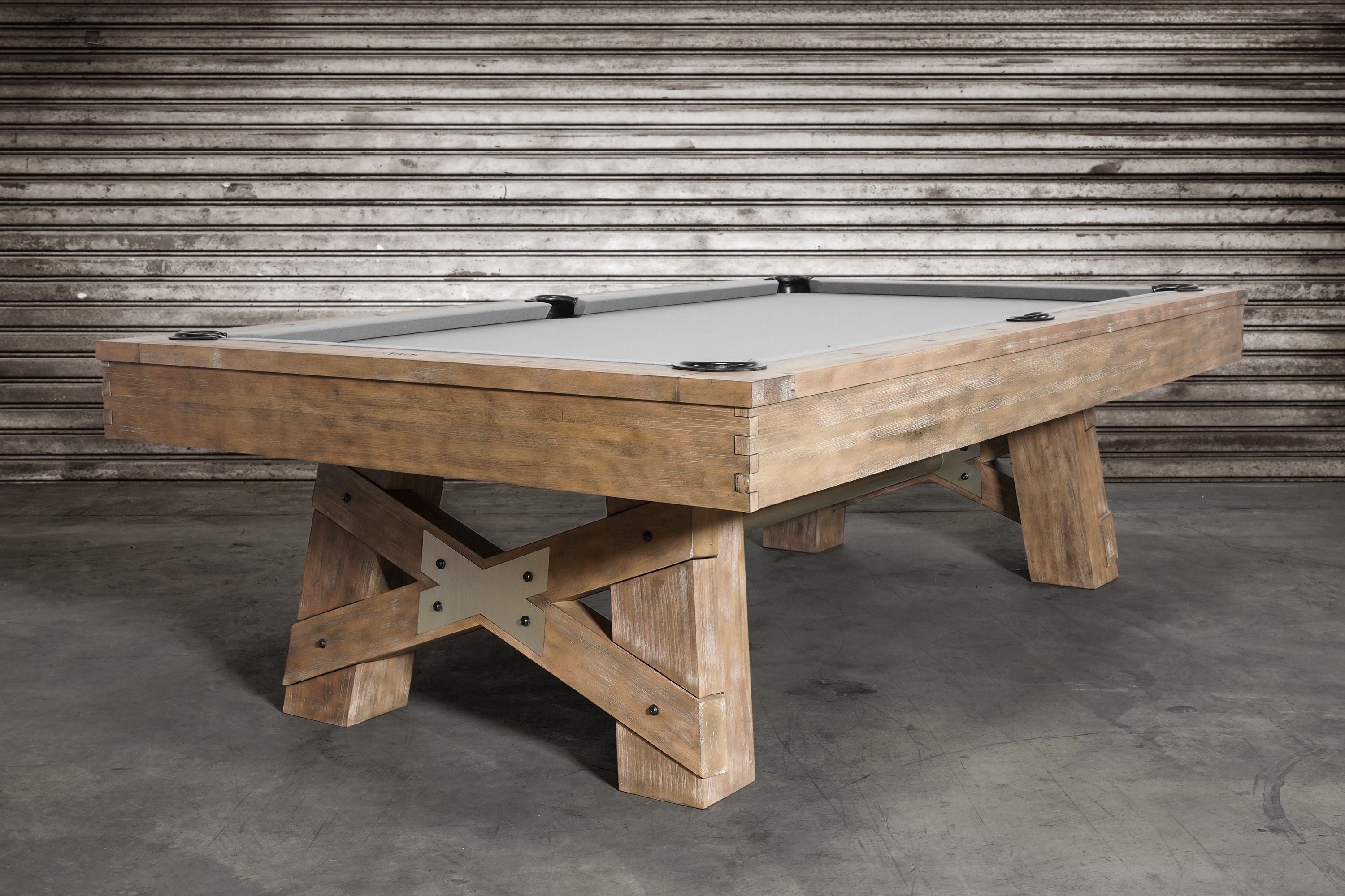 Nixon Georgia 8' Slate Pool Table in Weathered Natural finish by Nixon Billiards with grey felt.